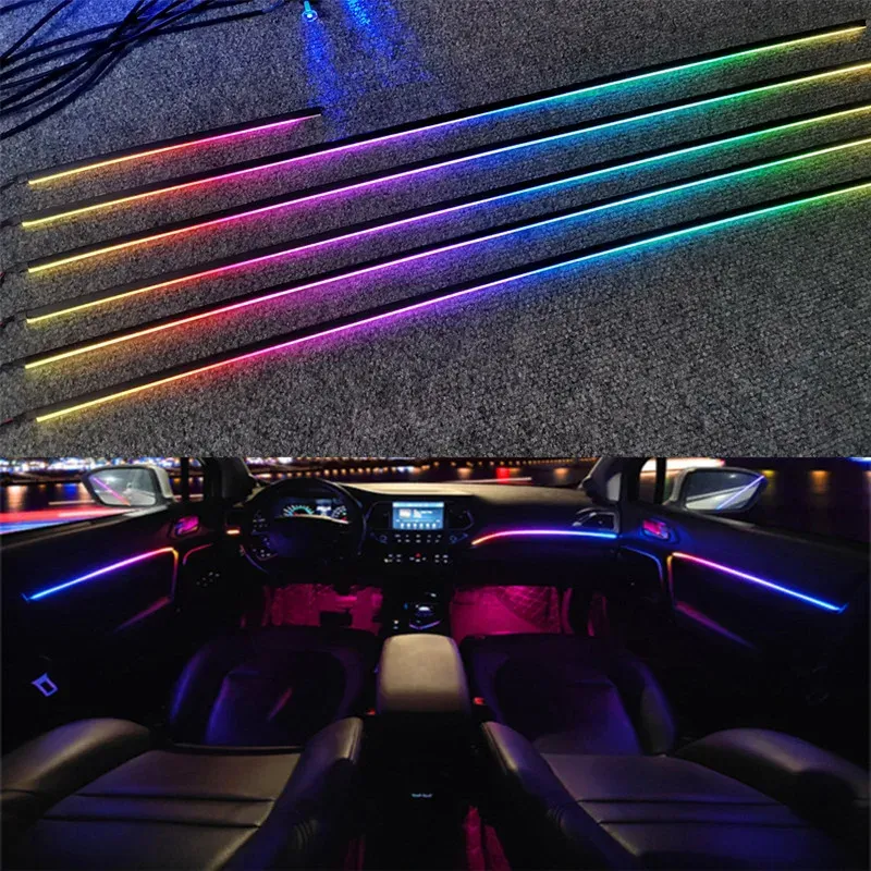 Éclairage d'ambiance LED RVB pour habitacle de voiture, 64 couleurs, guide de lumière acrylique, kit universel