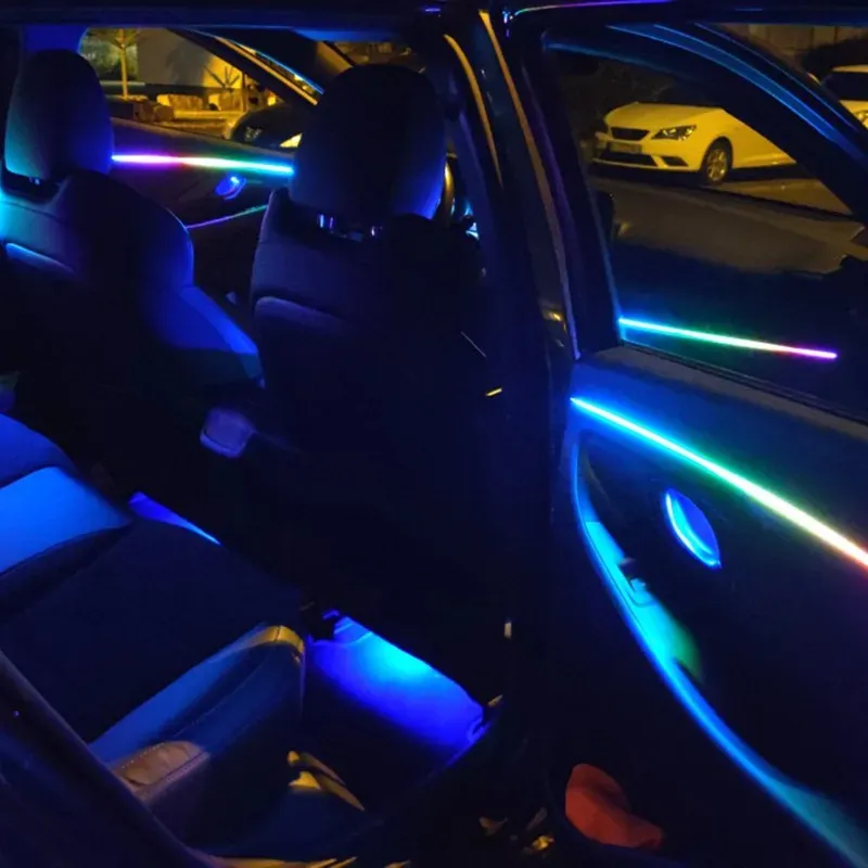 Éclairage d'ambiance LED RVB pour habitacle de voiture, 64 couleurs, guide de lumière acrylique, kit universel 3