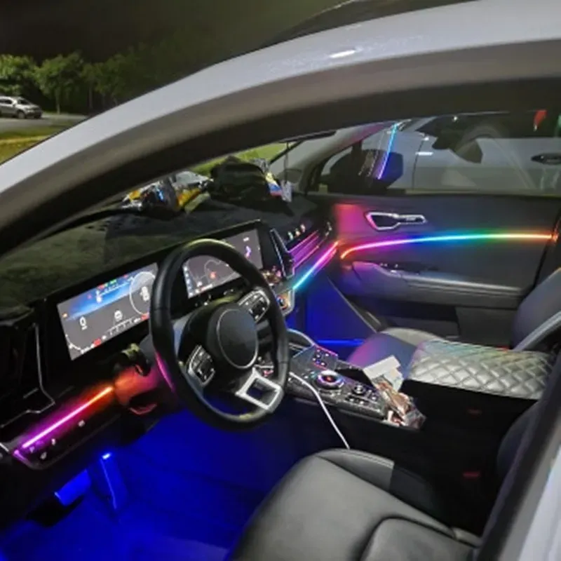Éclairage d'ambiance LED RVB pour habitacle de voiture, 64 couleurs, guide de lumière acrylique, kit universel 4