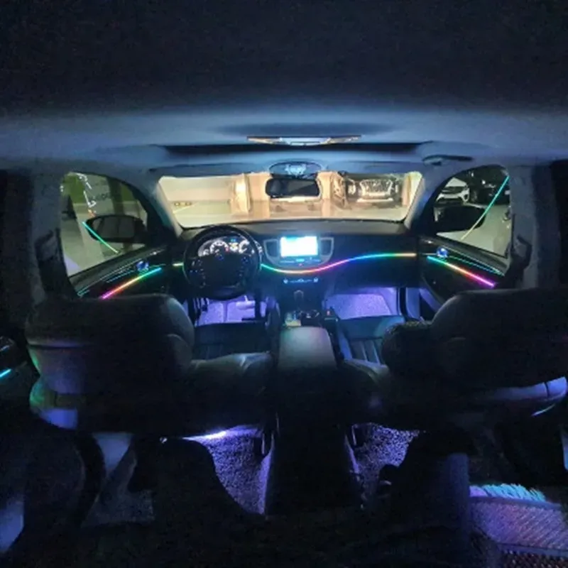 Éclairage d'ambiance LED RVB pour habitacle de voiture, 64 couleurs, guide de lumière acrylique, kit universel 5