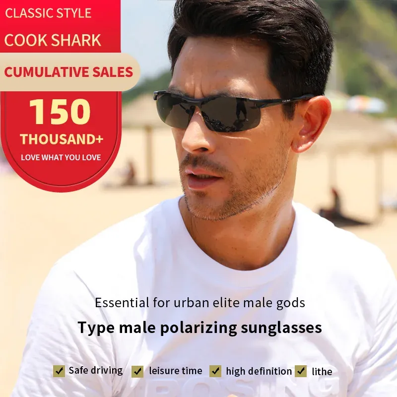 Lunettes de soleil Cook Shark pour hommes en aluminium et magnésium, polarisées HD, verres colorés pour la conduite 2