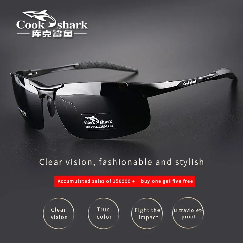 Lunettes de soleil Cook Shark pour hommes en aluminium et magnésium, polarisées HD, verres colorés pour la conduite - Image 1