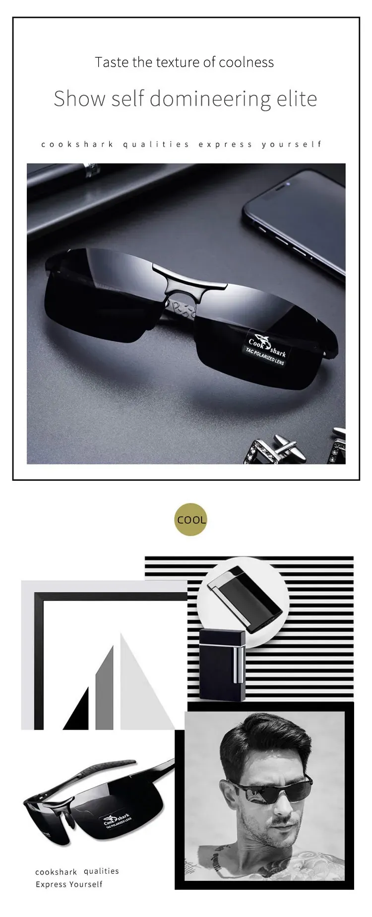 Détail du design des lunettes Cook Shark