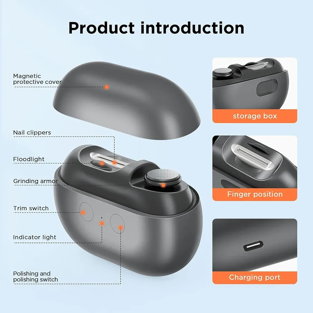 Coupe-ongles électrique portable avec lime et polisseuse, rechargeable 3