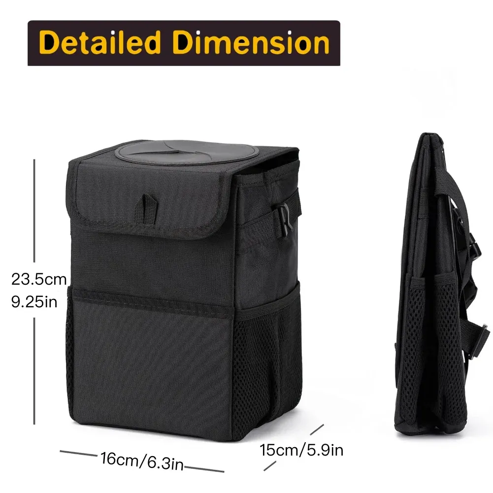 Poubelle de voiture avec couvercle étanche, organisateur de véhicule pliable et sac de rangement, accessoire auto 2