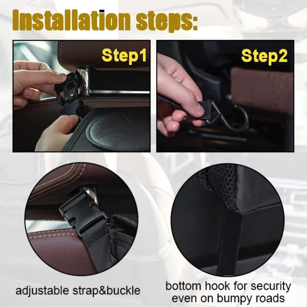 Poubelle de voiture avec couvercle étanche, organisateur de véhicule pliable et sac de rangement, accessoire auto 5
