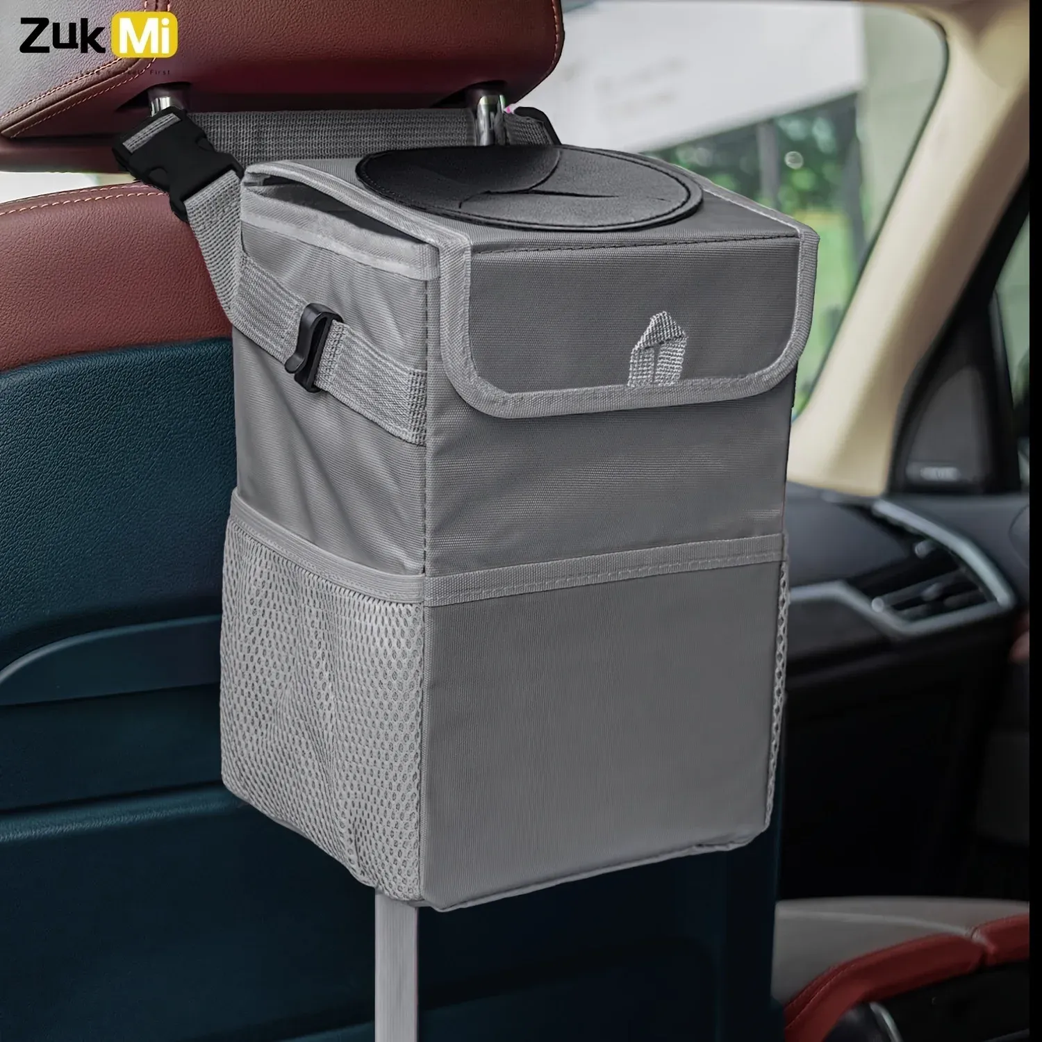 Poubelle de voiture avec couvercle étanche, organisateur de véhicule pliable et sac de rangement, accessoire auto 7