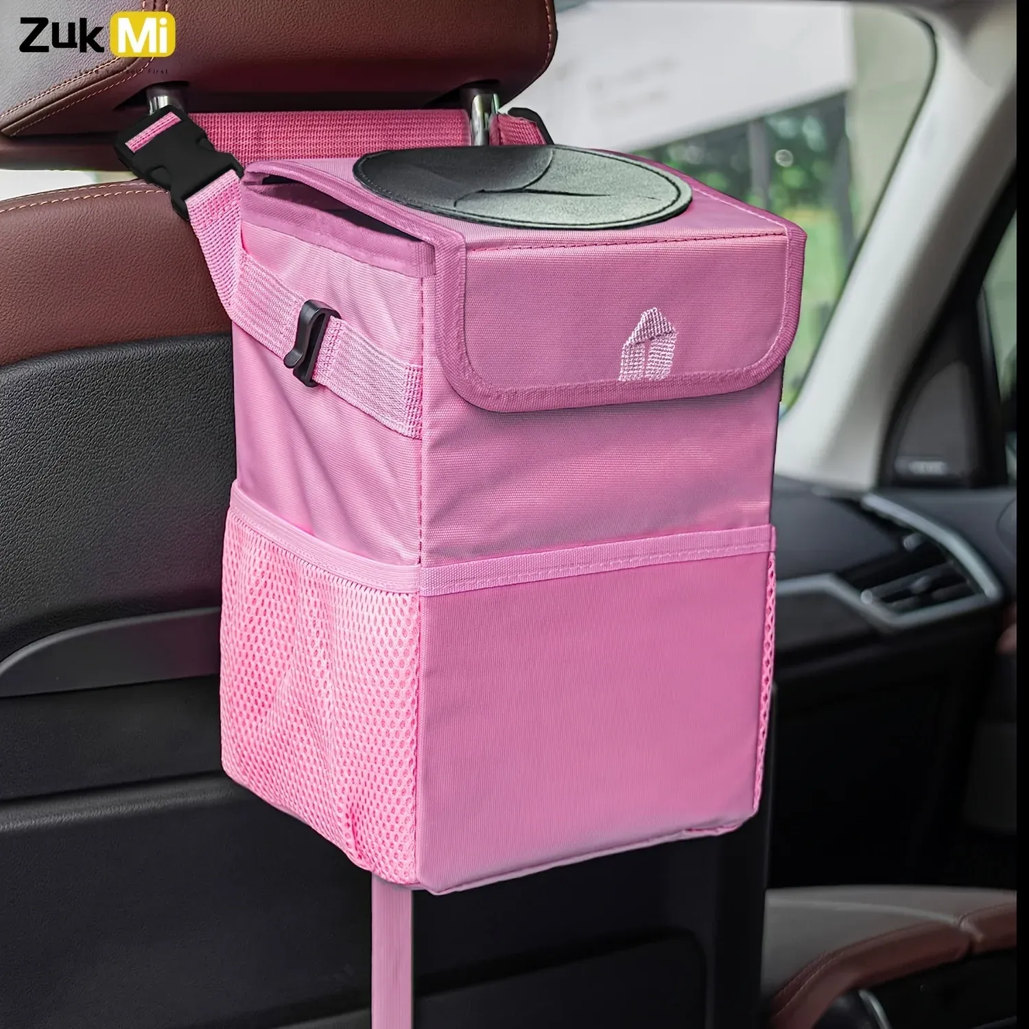 Poubelle de voiture avec couvercle étanche, organisateur de véhicule pliable et sac de rangement, accessoire auto 9