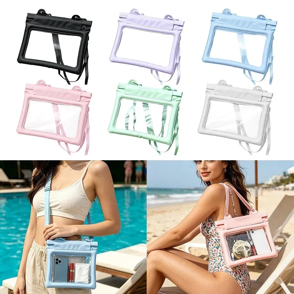 Sac de plage étanche en PVC grande capacité avec pochette tactile pour téléphone, bandoulière réglable et effet flottant - Image 1