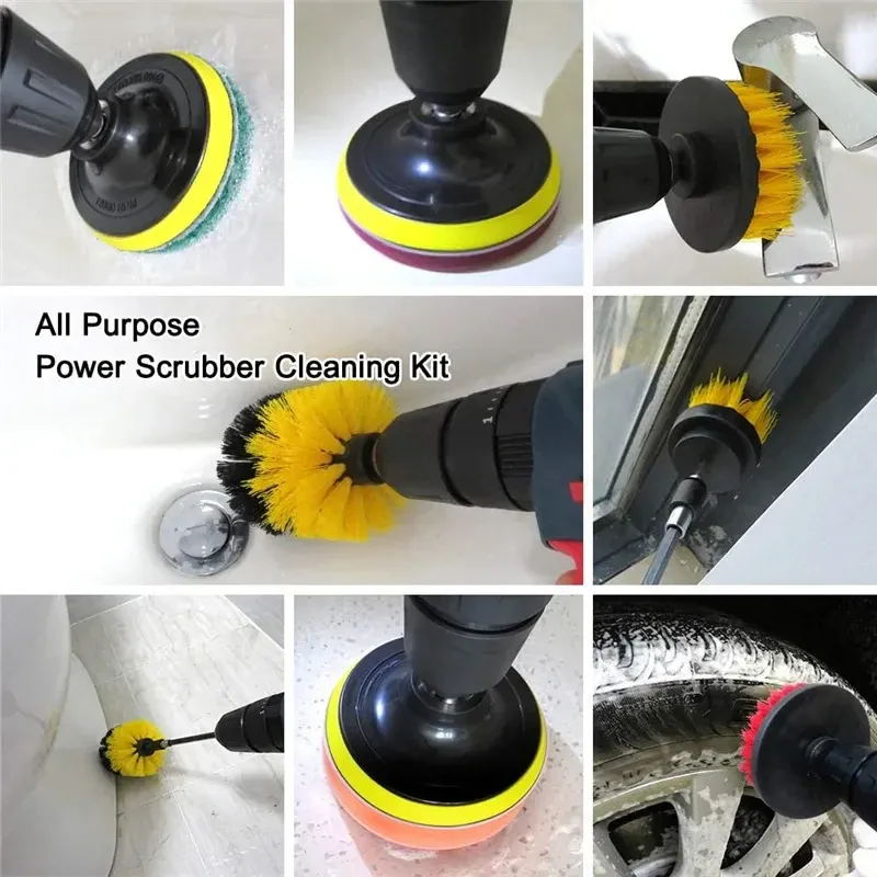 Kit de perceuse électrique avec brosse à récurer pour tapis, pour nettoyage de salle de bains, meubles de baignoire et carrelage de douche, outil de nettoyage de pneus, 22/3 pièces 2