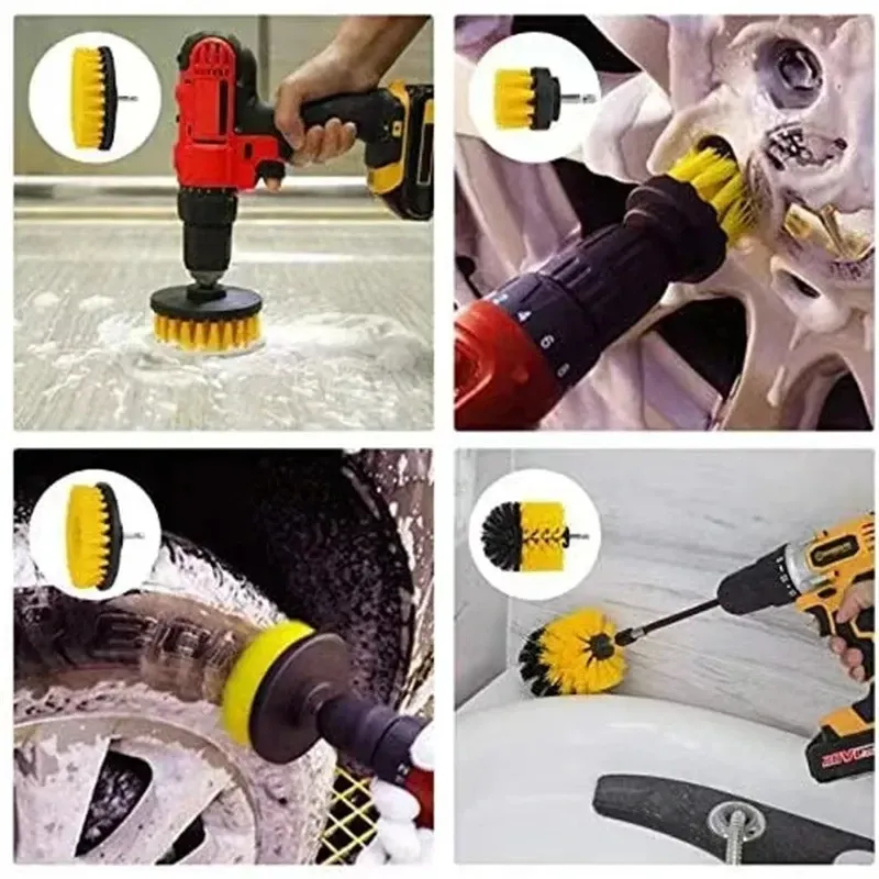 Kit de perceuse électrique avec brosse à récurer pour tapis, pour nettoyage de salle de bains, meubles de baignoire et carrelage de douche, outil de nettoyage de pneus, 22/3 pièces 3
