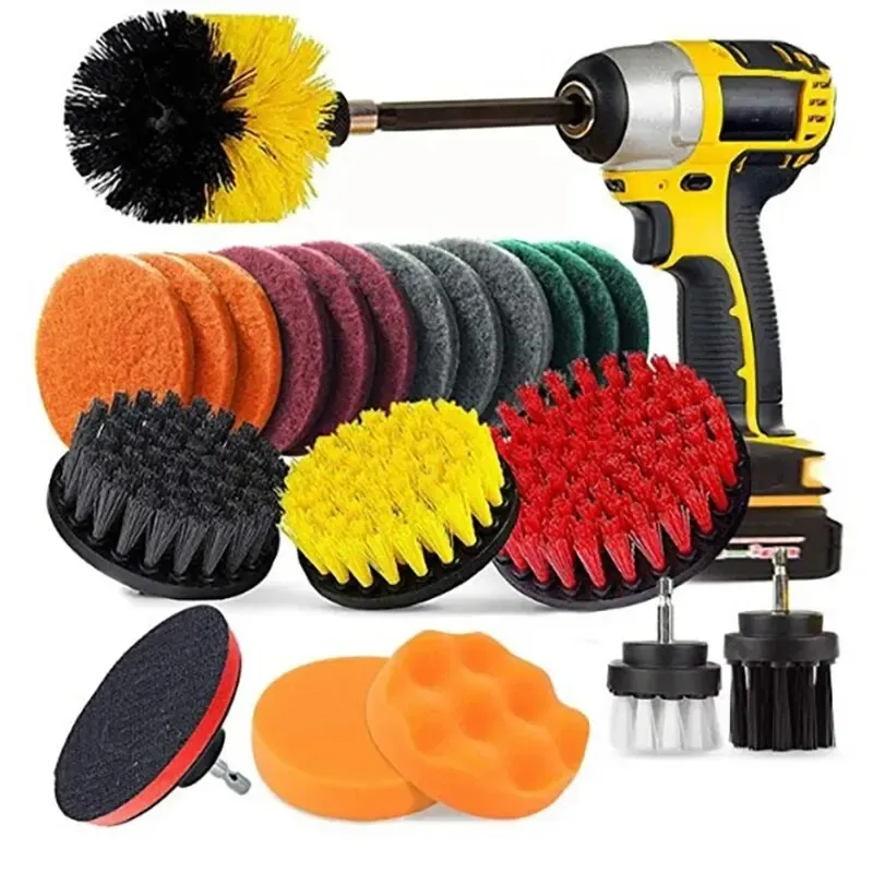 Kit de perceuse électrique avec brosse à récurer pour tapis, pour nettoyage de salle de bains, meubles de baignoire et carrelage de douche, outil de nettoyage de pneus, 22/3 pièces 9