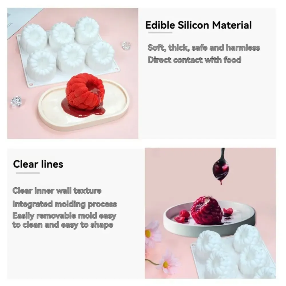 Moule en silicone de qualité alimentaire en forme de framboise, 6 cavités, réutilisable, résistant à la chaleur, sans BPA 4