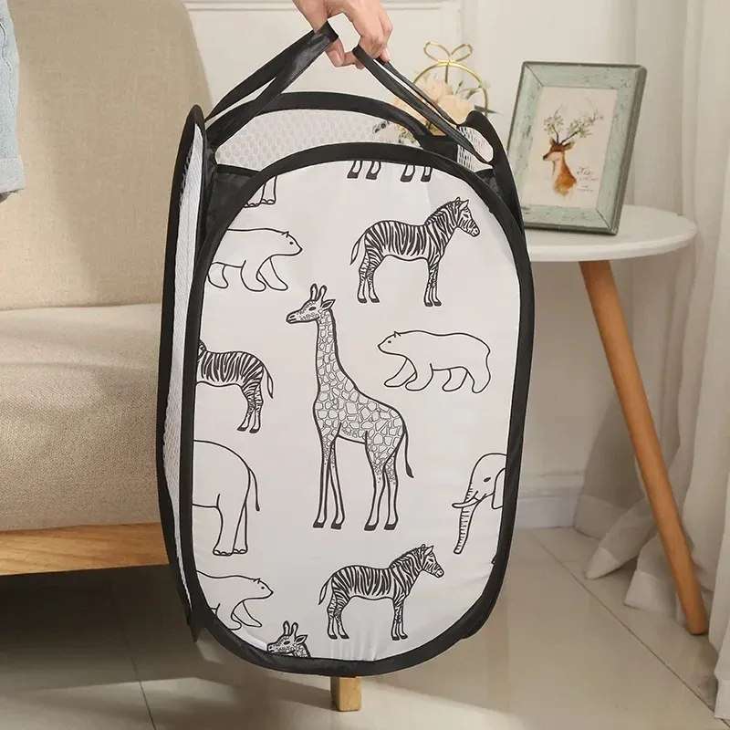 Panier à linge pliable en forme de dessin animé, grande capacité, sac en maille de nylon pour rangement des jouets et vêtements, lot de 2 2