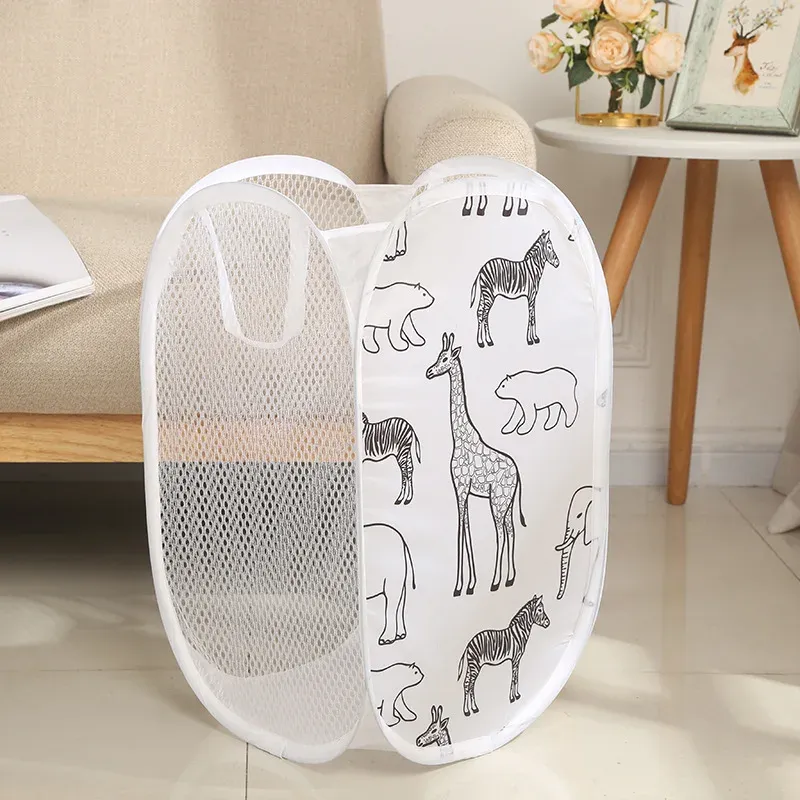 Panier à linge pliable en forme de dessin animé, grande capacité, sac en maille de nylon pour rangement des jouets et vêtements, lot de 2 10