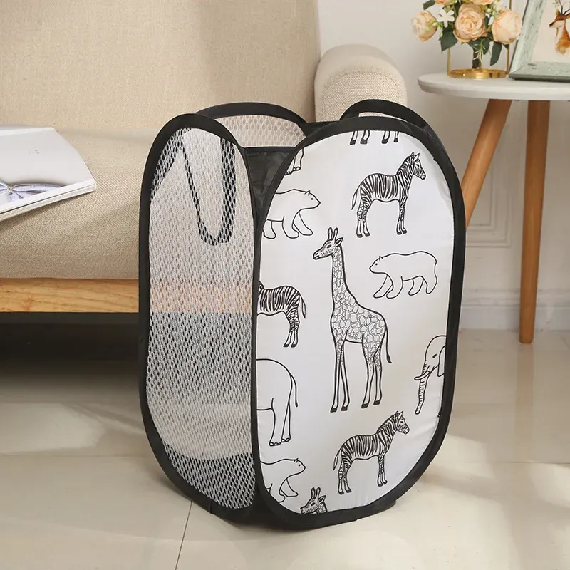 Panier à linge pliable en forme de dessin animé, grande capacité, sac en maille de nylon pour rangement des jouets et vêtements, lot de 2 11