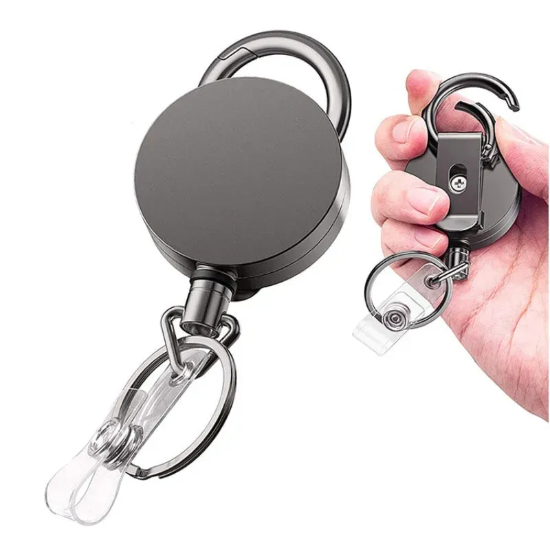 Porte-clés à enrouleur en métal pour carte, clip rétractable, lanière d'identification, porte-badge - Image 1