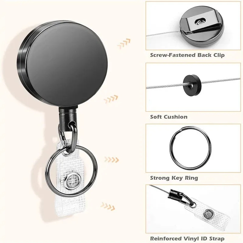 Porte-clés à enrouleur en métal pour carte, clip rétractable, lanière d'identification, porte-badge 4