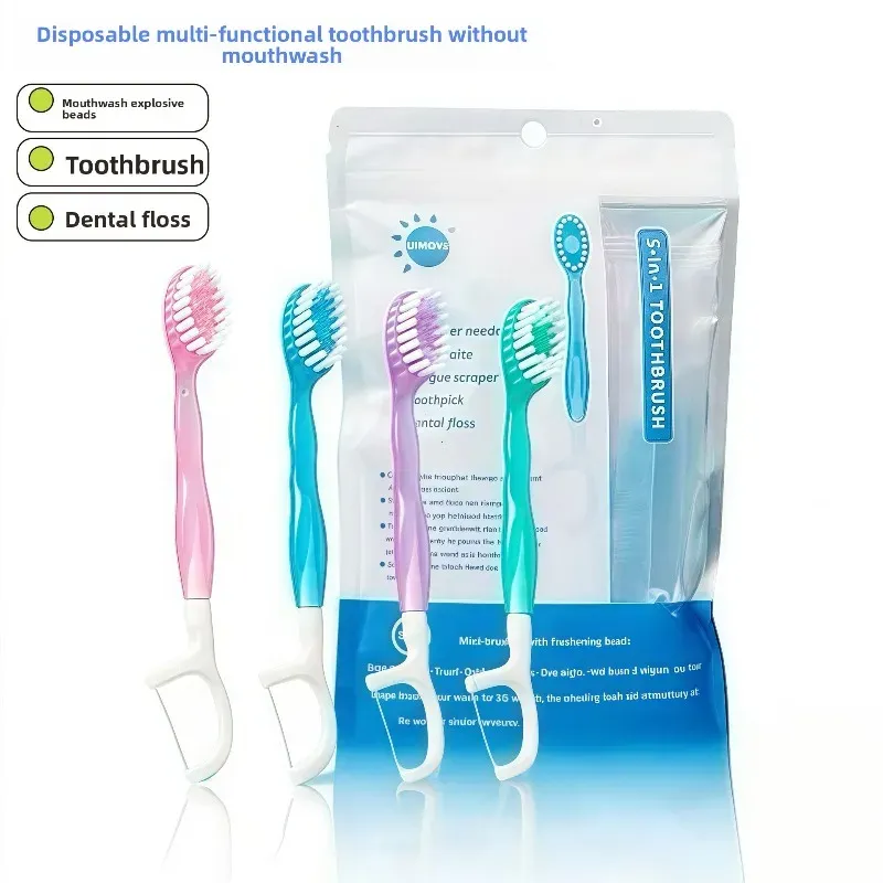 Kit de Voyage Portable : Mini-Brosses à Dents Jetables avec Dentifrice, Grattoir à Langue et Fil Dentaire - Image 1