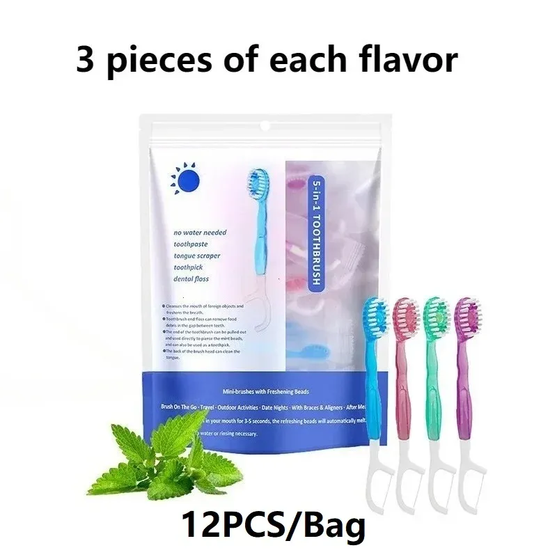 Kit de Voyage Portable : Mini-Brosses à Dents Jetables avec Dentifrice, Grattoir à Langue et Fil Dentaire 7