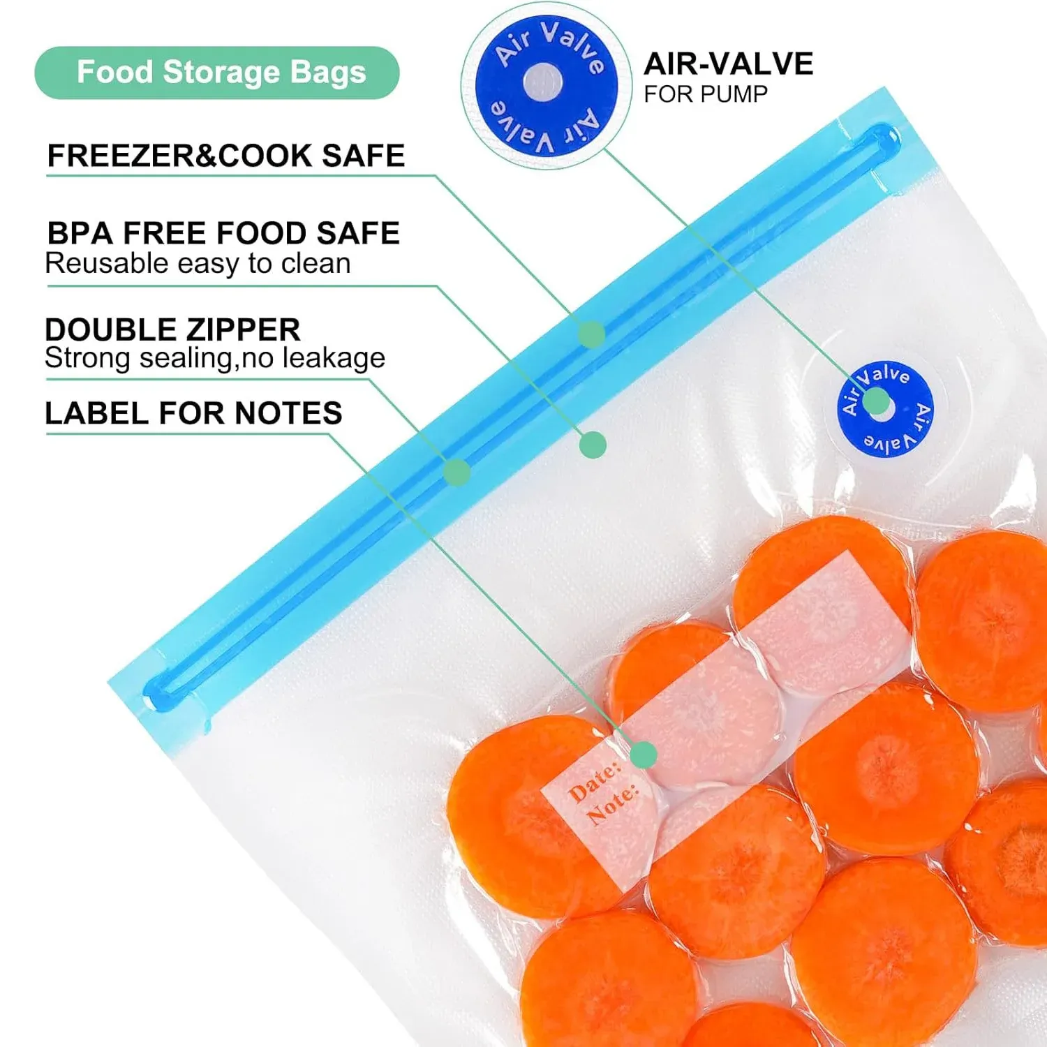 Sacs de conservation sous vide réutilisables, compatibles micro-ondes 3