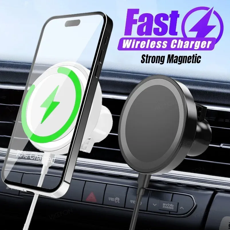 Support de téléphone magnétique pour grille d'aération de voiture, support de chargeur sans fil compatible MagSafe pour iPhone 16, 15, 14, 13 et 12 Pro Max, station de charge rapide pour téléphone portable