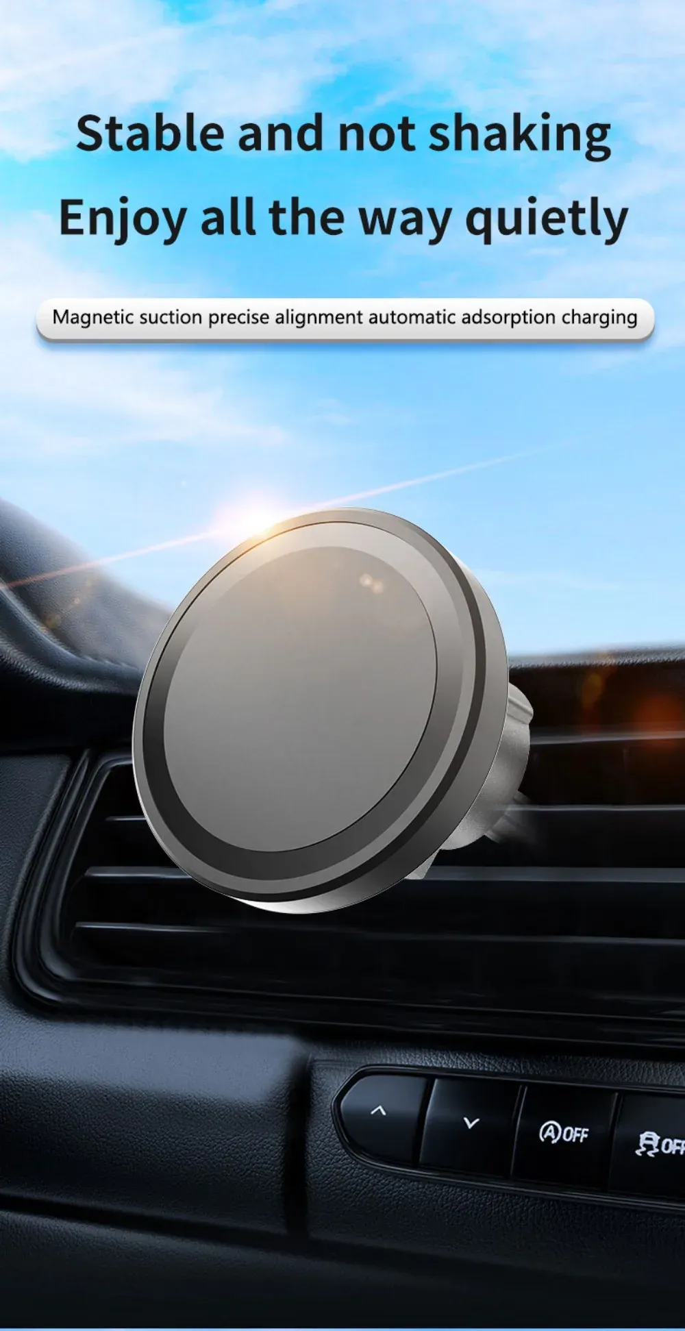 Support magnétique pour iPhone installé sur une grille d'aération de voiture
