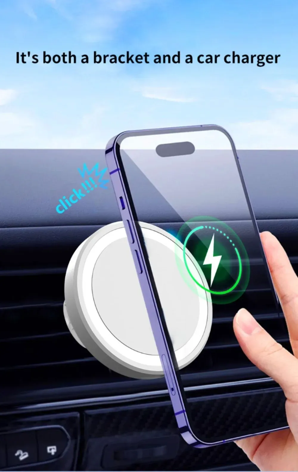 Vue détaillée du support magnétique de téléphone pour voiture