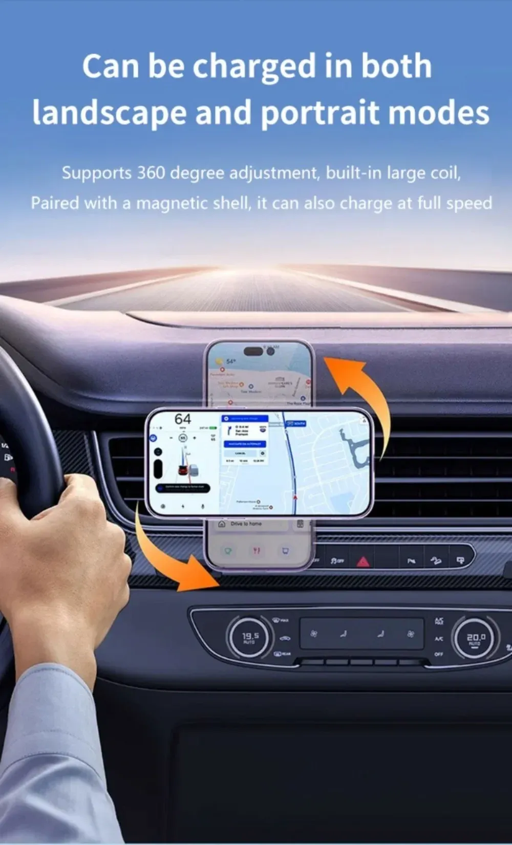 Chargeur sans fil de voiture en situation d'utilisation