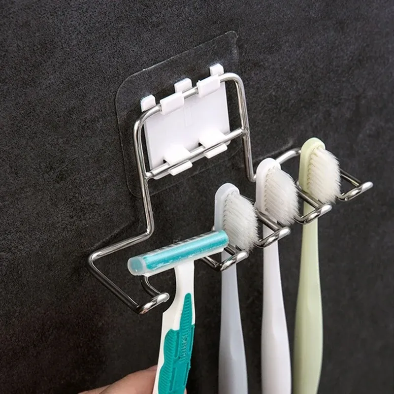 Porte-brosse à dents mural en acier inoxydable pour salle de bain, support pour brosse à dents, dentifrice et rasoir 2