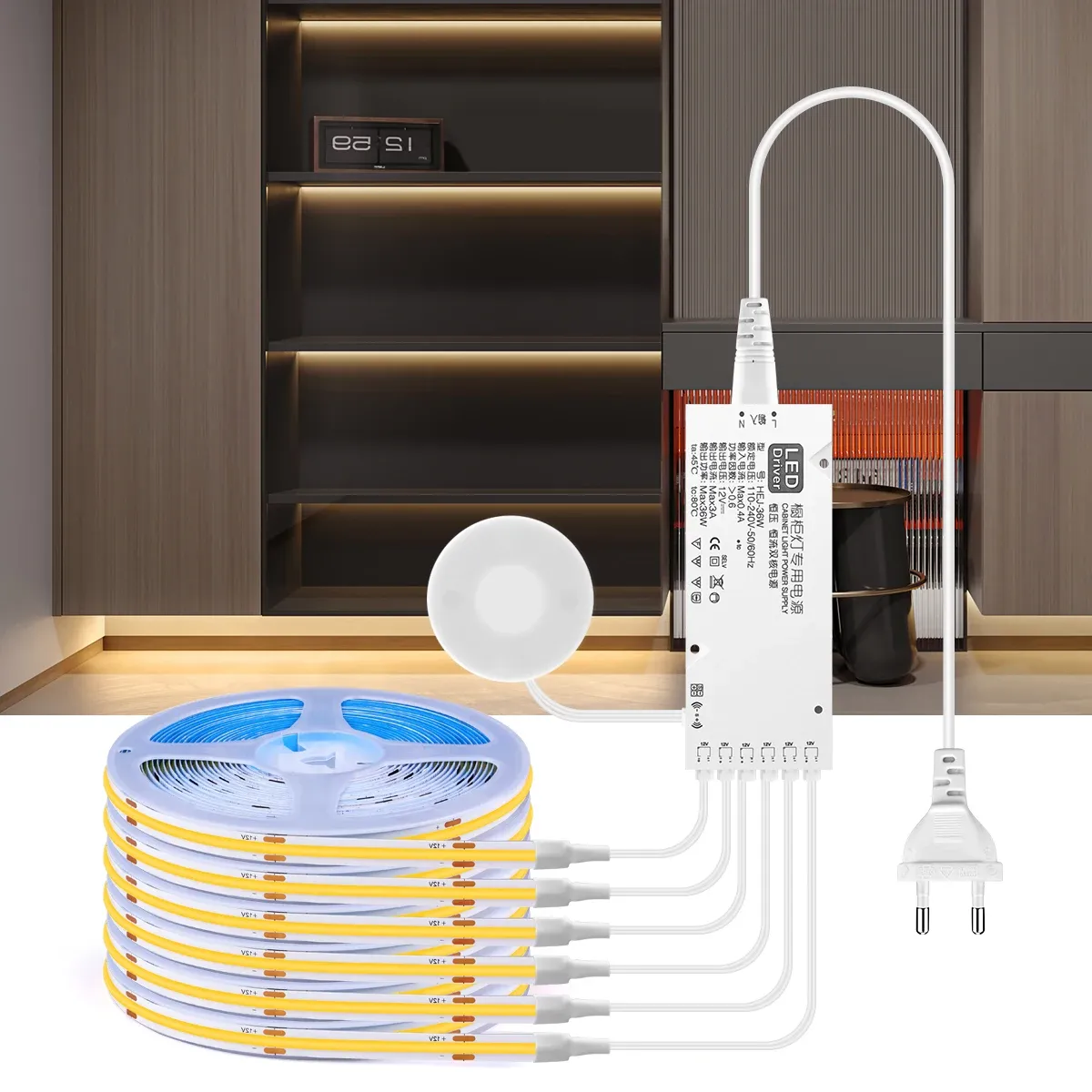 Bande lumineuse LED COB avec capteur de mouvement pour sous-armoire, cuisine et bibliothèque, gradateur tactile, lot de 1 à 6 pièces - Image 1