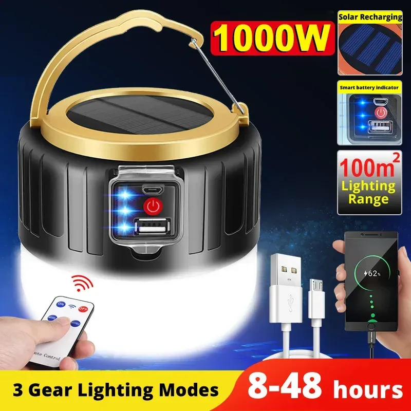 Lanterne de camping LED portable rechargeable avec batterie externe, étanche