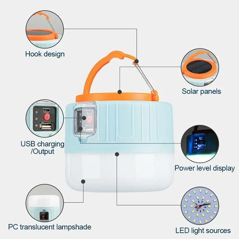 Lanterne de camping LED portable rechargeable avec batterie externe, étanche 6