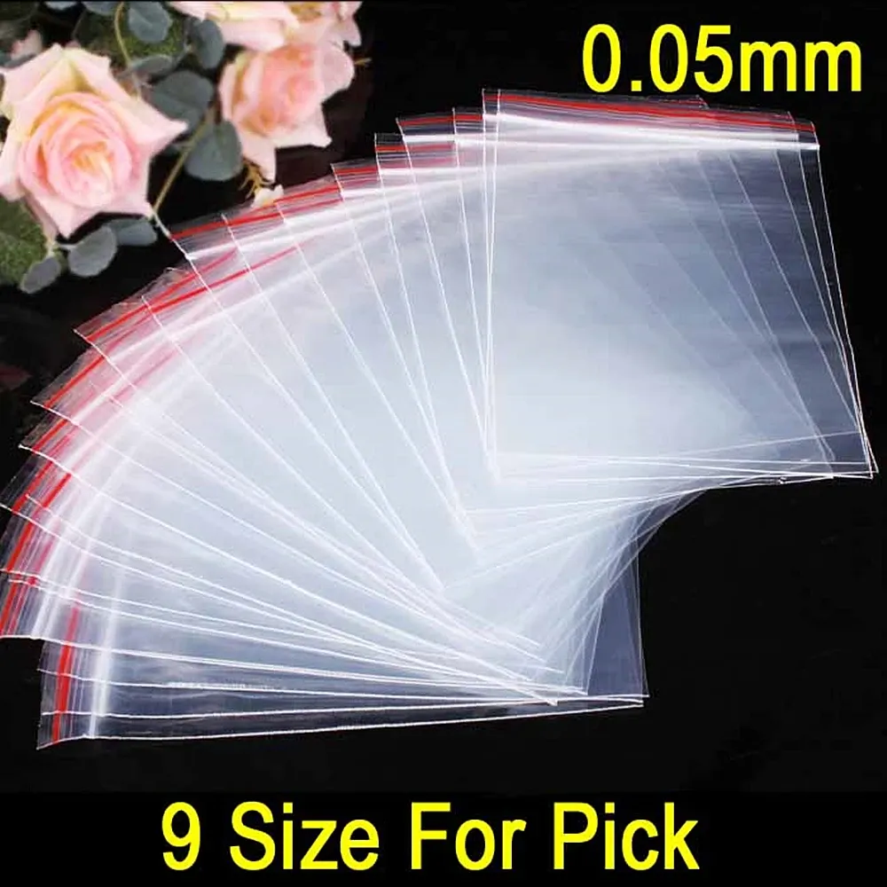 Lot de 100 petits sacs plastiques transparents à fermeture zippée, sacs de rangement refermables, épaisseur 0,05 mm