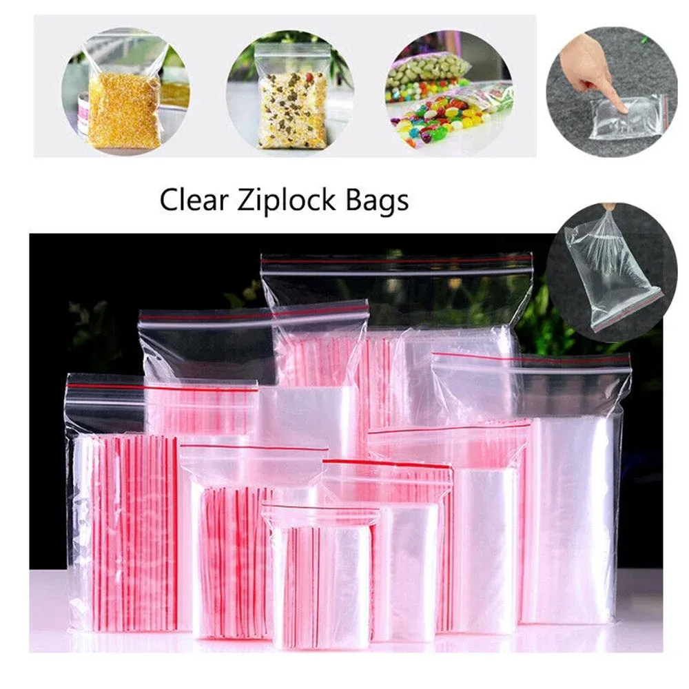 Lot de 100 petits sacs plastiques transparents à fermeture zippée, sacs de rangement refermables, épaisseur 0,05 mm 5