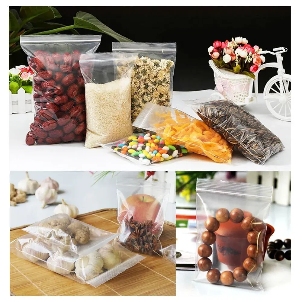 Lot de 100 petits sacs plastiques transparents à fermeture zippée, sacs de rangement refermables, épaisseur 0,05 mm 6