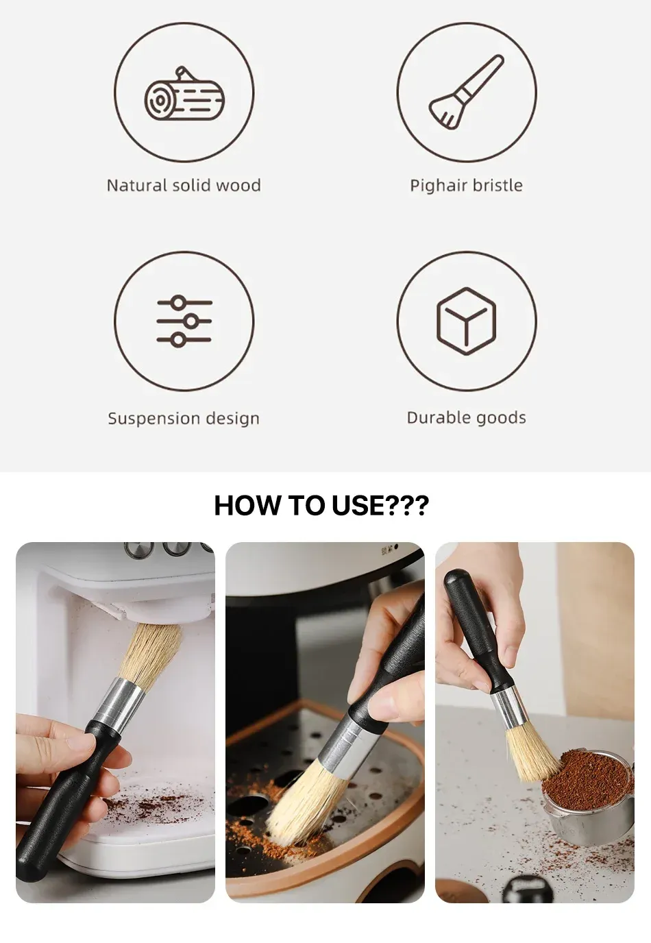 Détail de la brosse de nettoyage pour moulin à café