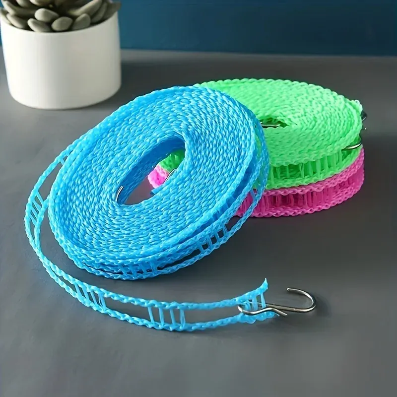 Corde à linge portable de 314,9 pouces pour l'automne et l'hiver, corde d'extérieur coupe-vent sans perçage, corde à linge de camping antidérapante améliorée (1 pièce) 5