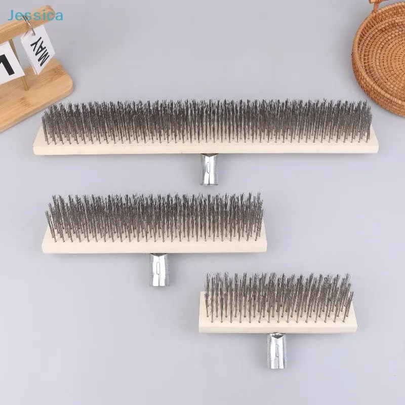 Ensemble de brosses métalliques en acier inoxydable avec manche en bois (lot de 3) pour nettoyer grilles, établis et surfaces - Image 1