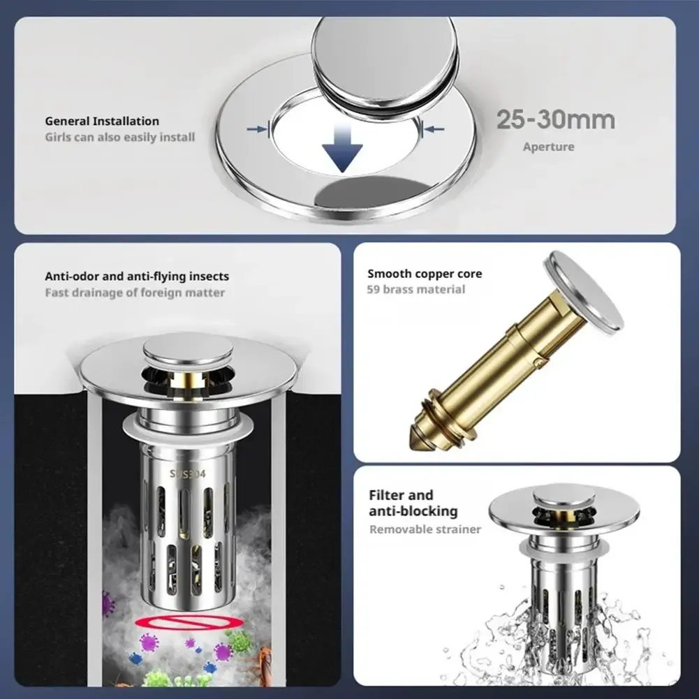Bouchon de lavabo pop-up chromé