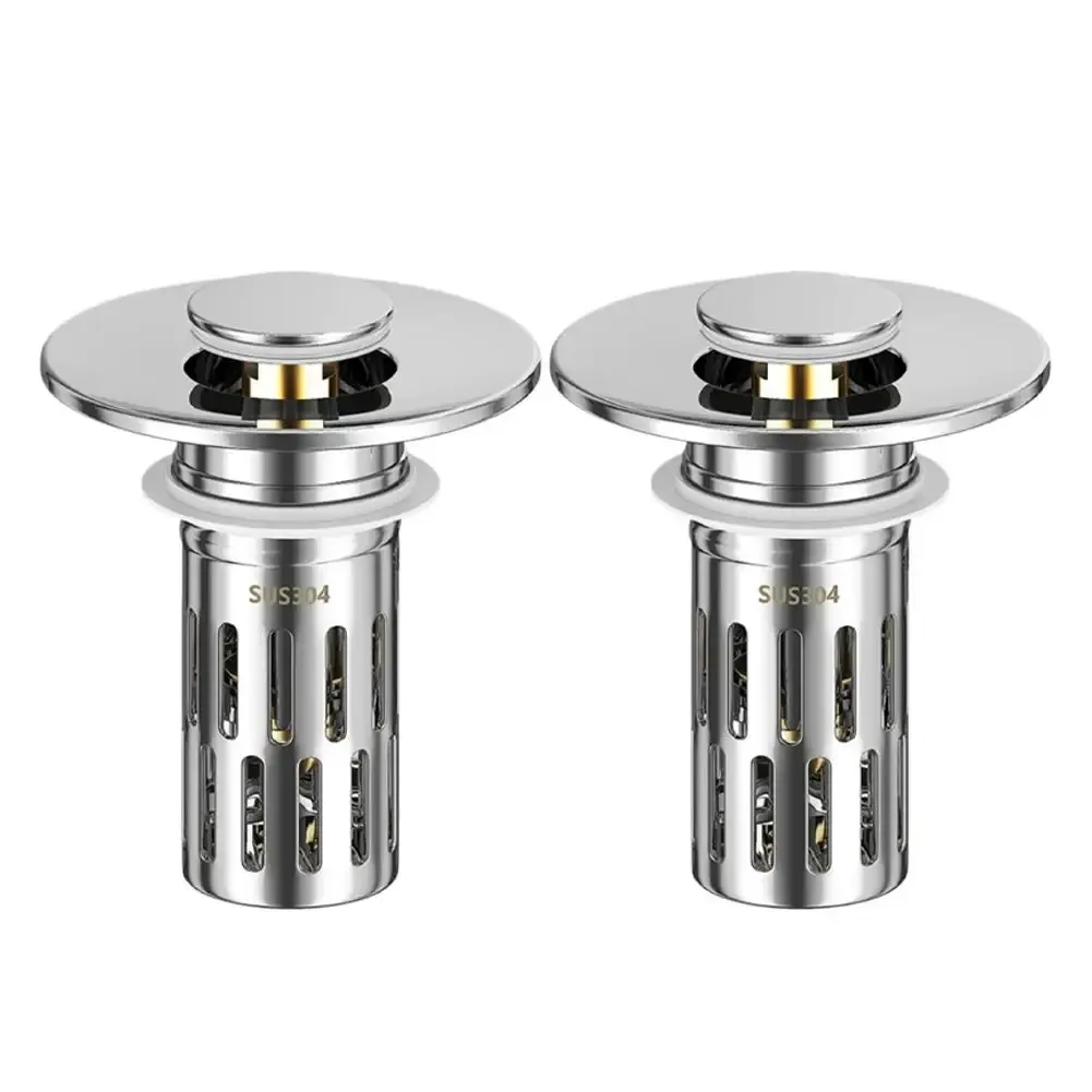 Bouchon de vidange universel pour lavabo, à rebond, chromé, avec filtre à cheveux intégré 7