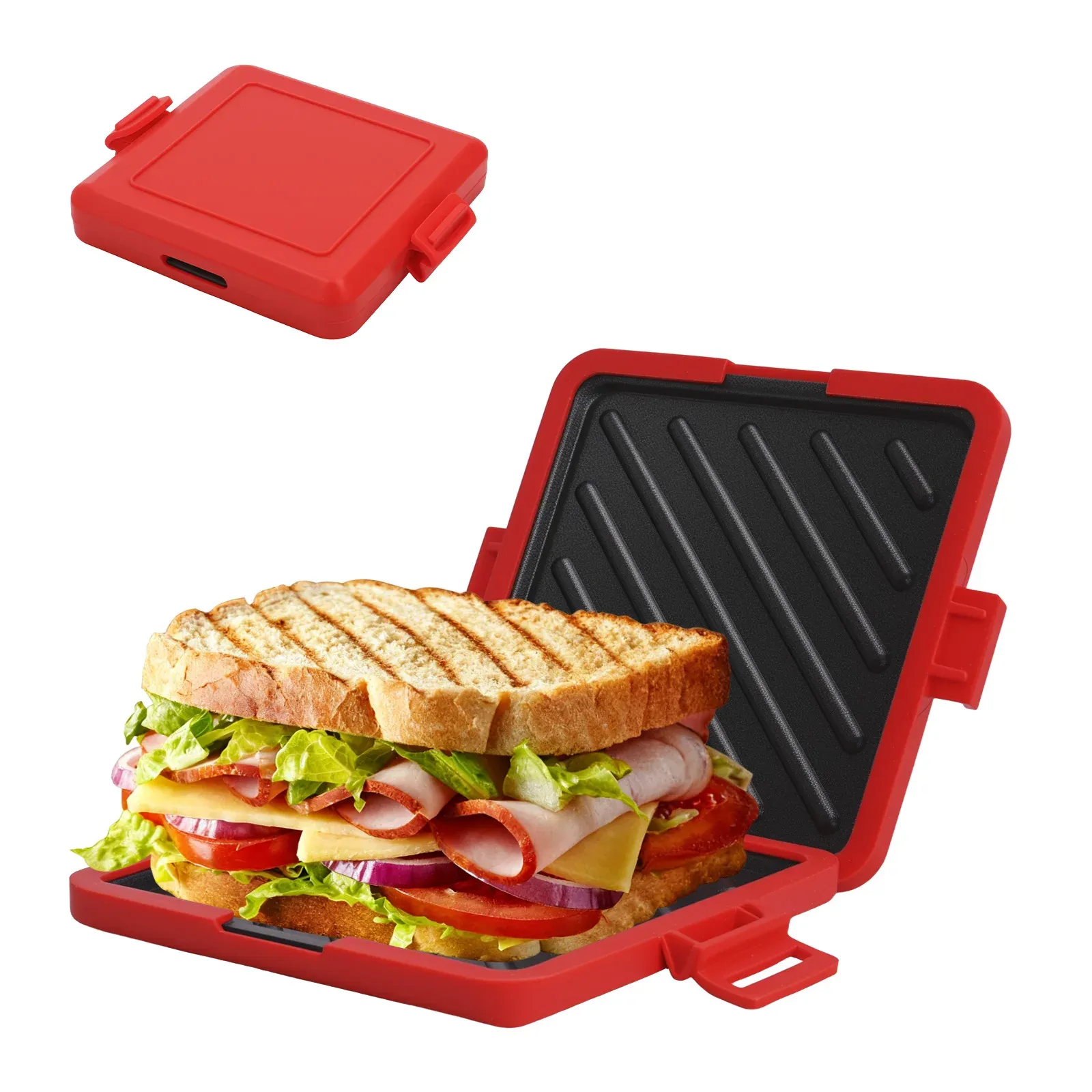 Machine à sandwichs compacte pour micro-ondes, idéale pour le petit-déjeuner : sandwichs, toasts et hot-dogs, livre de recettes inclus 15