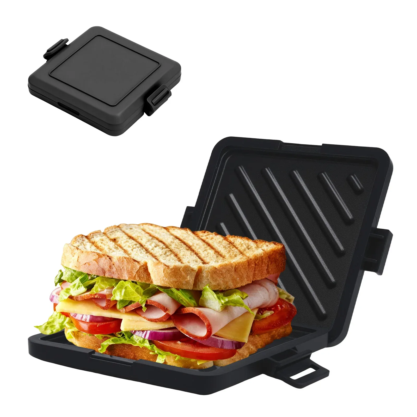 Machine à sandwichs compacte pour micro-ondes, idéale pour le petit-déjeuner : sandwichs, toasts et hot-dogs, livre de recettes inclus 14
