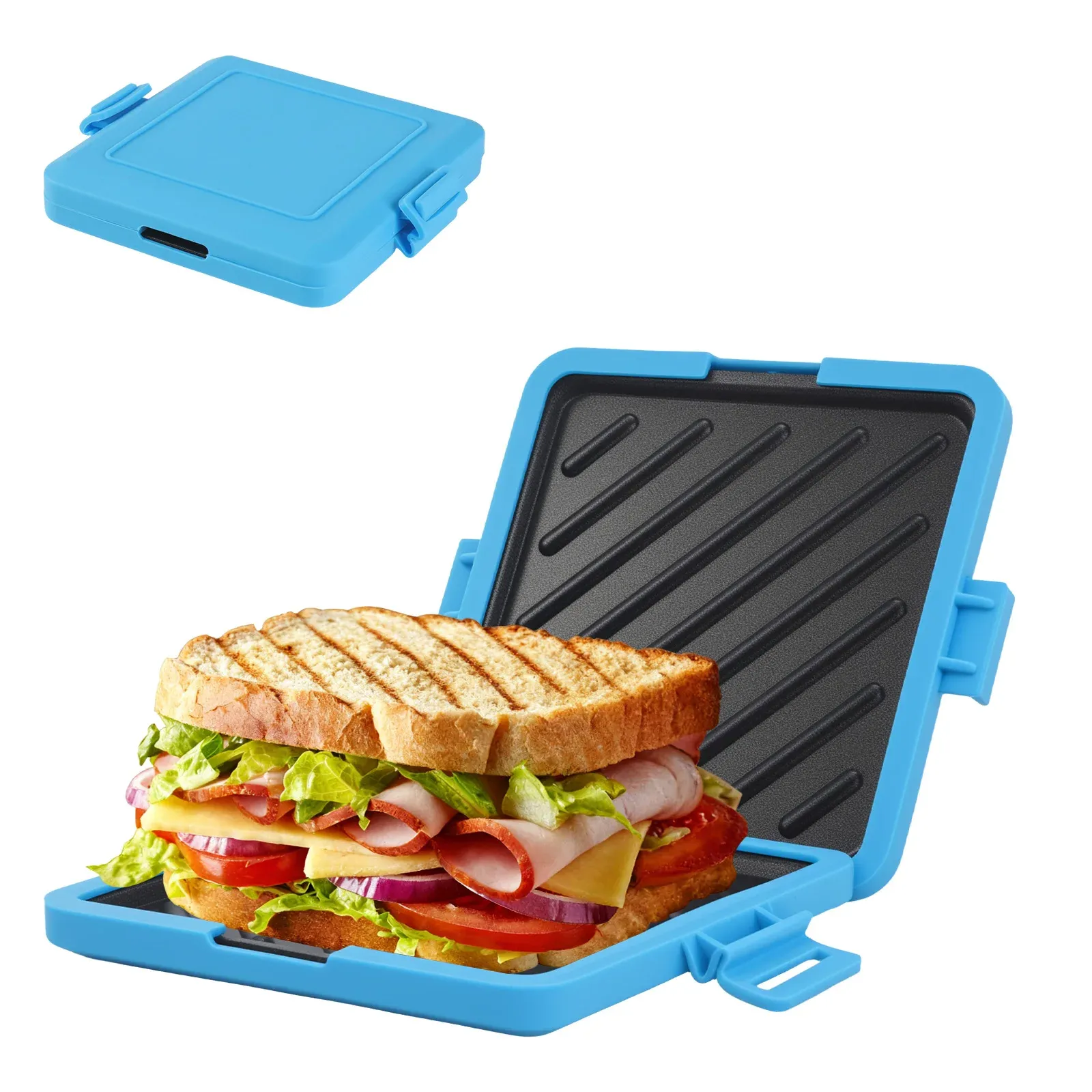 Machine à sandwichs compacte pour micro-ondes, idéale pour le petit-déjeuner : sandwichs, toasts et hot-dogs, livre de recettes inclus 17