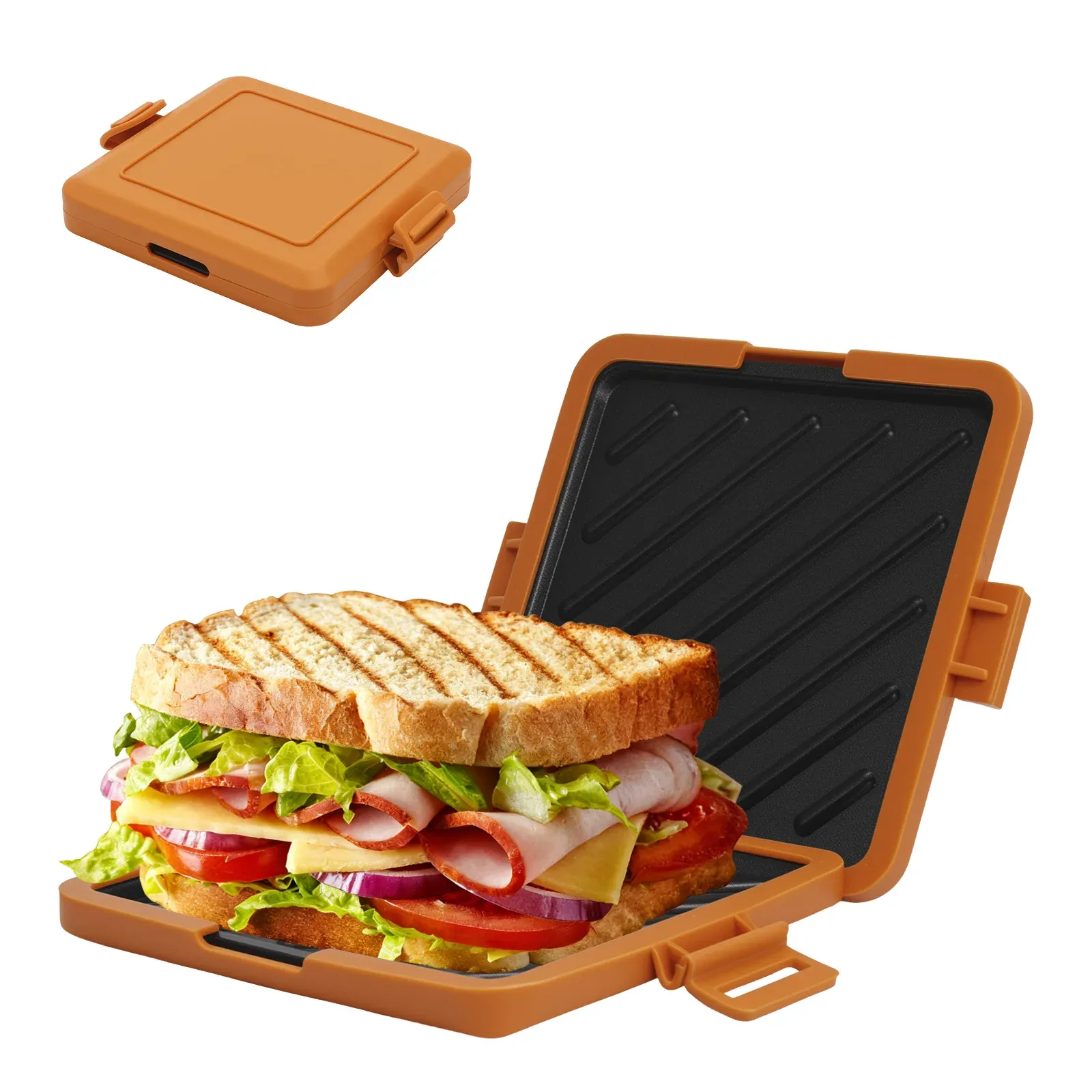 Machine à sandwichs compacte pour micro-ondes, idéale pour le petit-déjeuner : sandwichs, toasts et hot-dogs, livre de recettes inclus 16