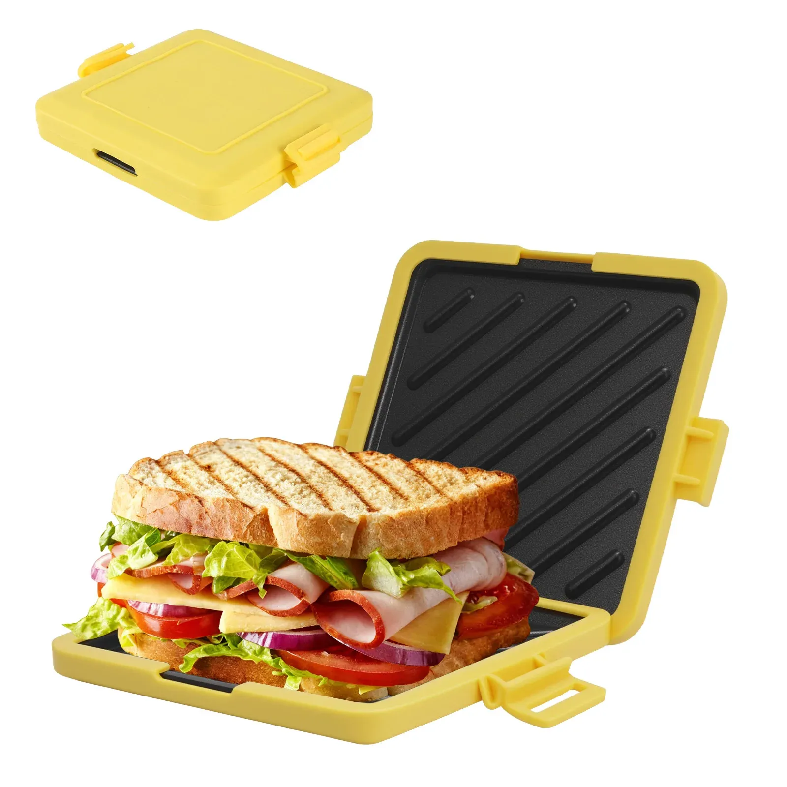 Machine à sandwichs compacte pour micro-ondes, idéale pour le petit-déjeuner : sandwichs, toasts et hot-dogs, livre de recettes inclus 10