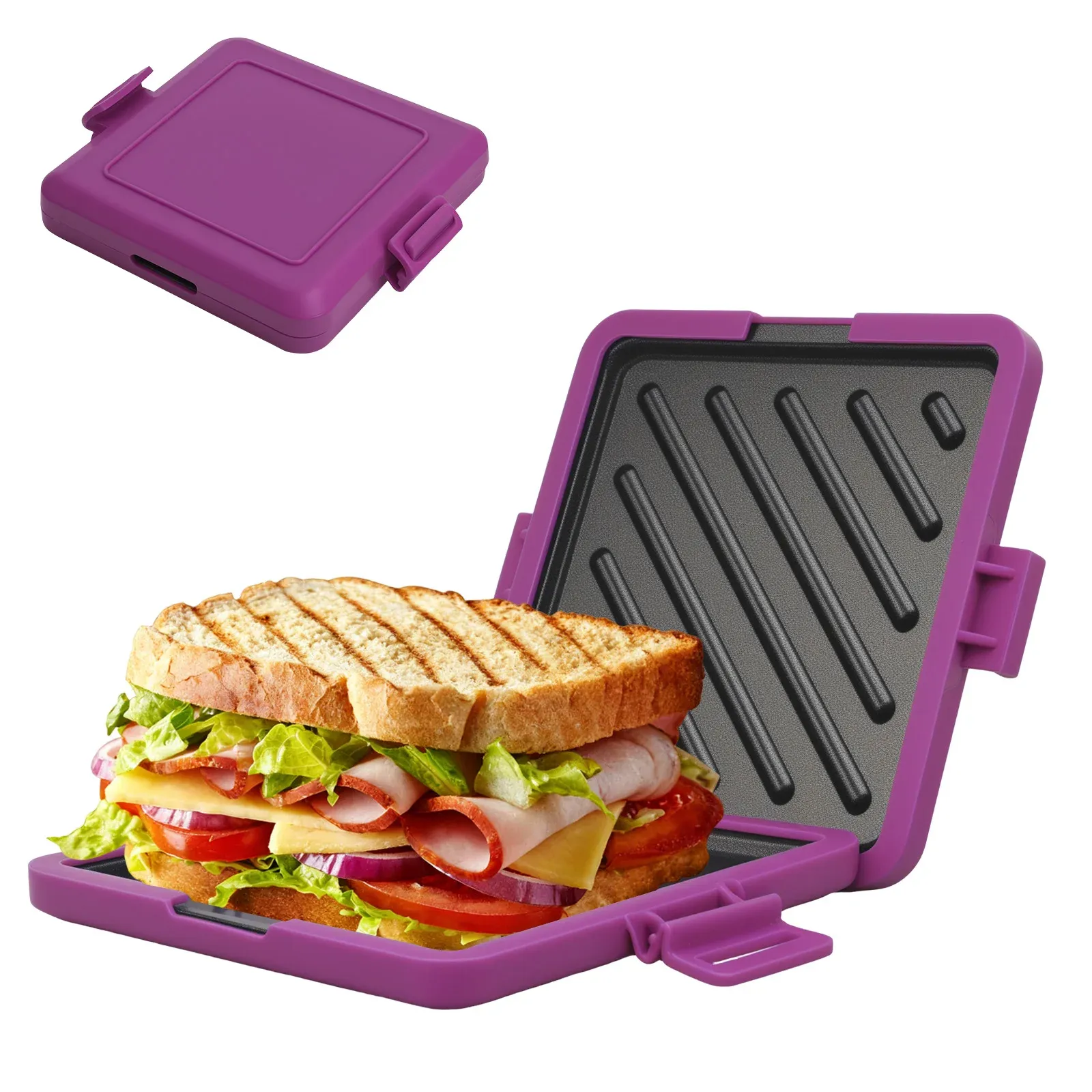 Machine à sandwichs compacte pour micro-ondes, idéale pour le petit-déjeuner : sandwichs, toasts et hot-dogs, livre de recettes inclus 13