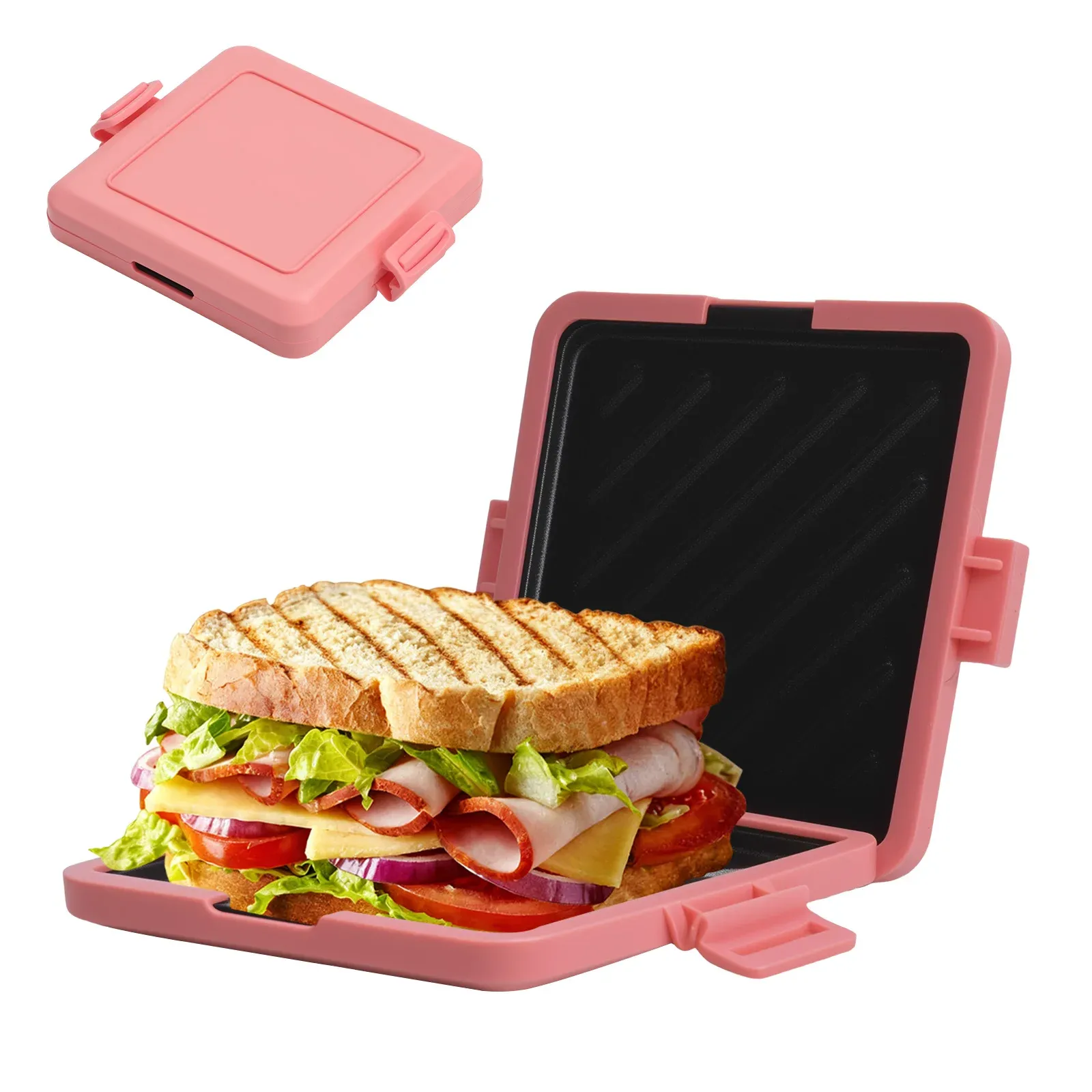 Machine à sandwichs compacte pour micro-ondes, idéale pour le petit-déjeuner : sandwichs, toasts et hot-dogs, livre de recettes inclus 12