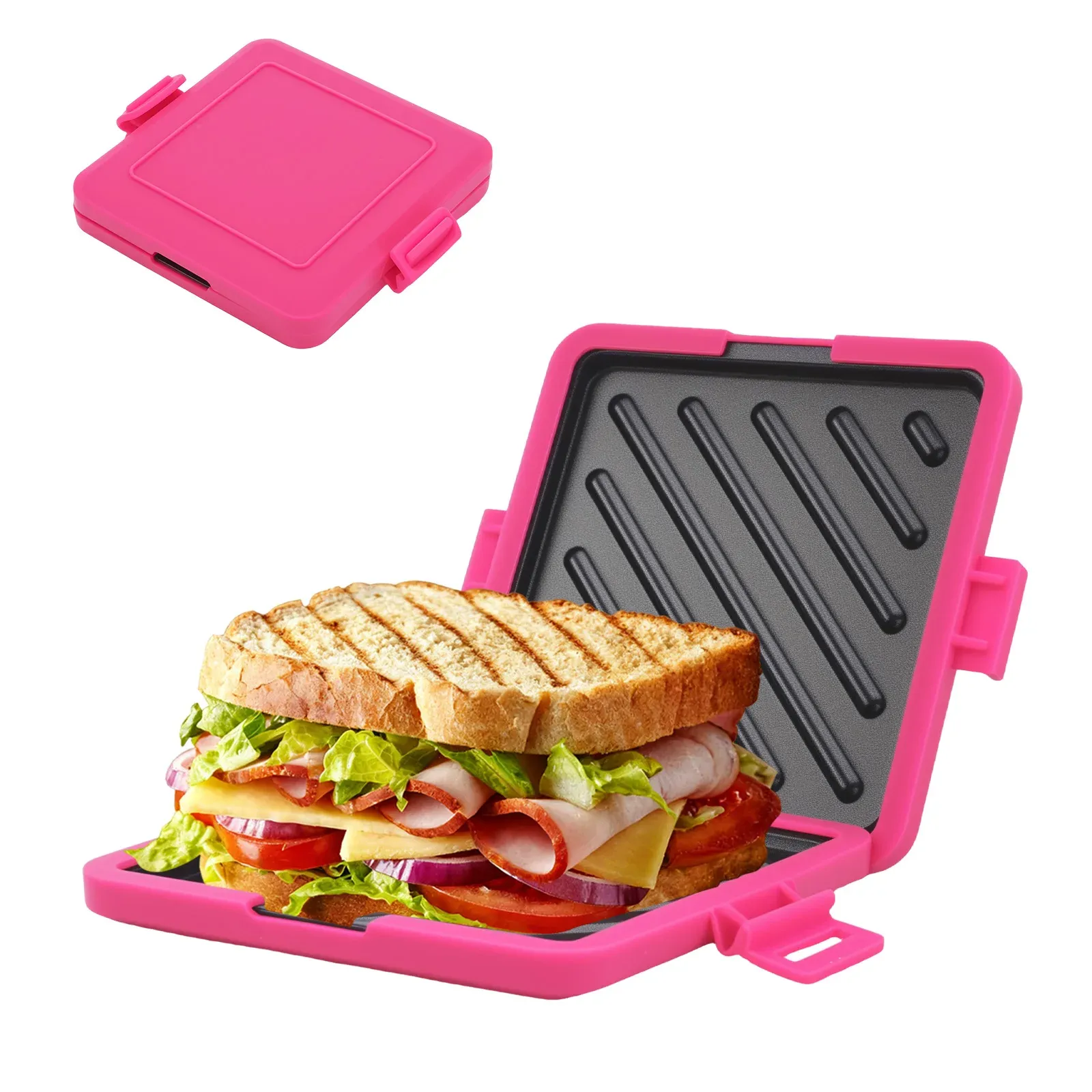 Machine à sandwichs compacte pour micro-ondes, idéale pour le petit-déjeuner : sandwichs, toasts et hot-dogs, livre de recettes inclus 9