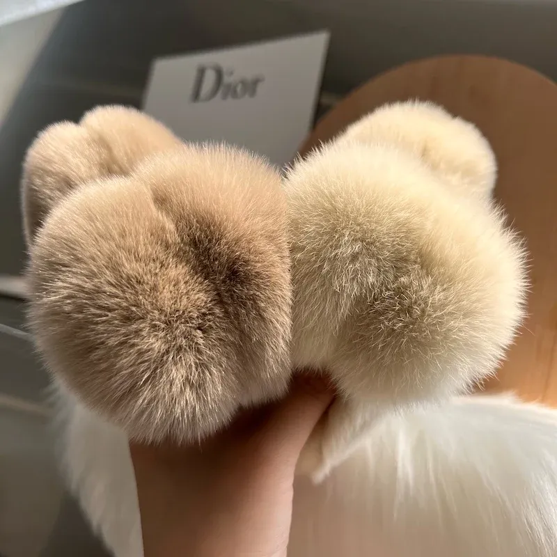 Pince à cheveux en fourrure de lapin Rex naturelle, grand modèle à griffe 2